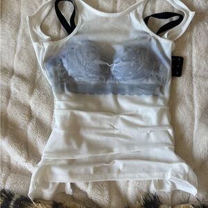 White and Black “Wet” Tank Top with Built-in Bra
